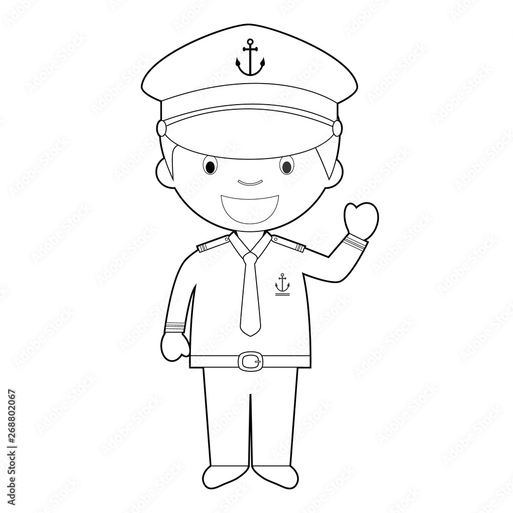 Easy coloring cartoon vector illustration of a sailor. Stock Vector ...