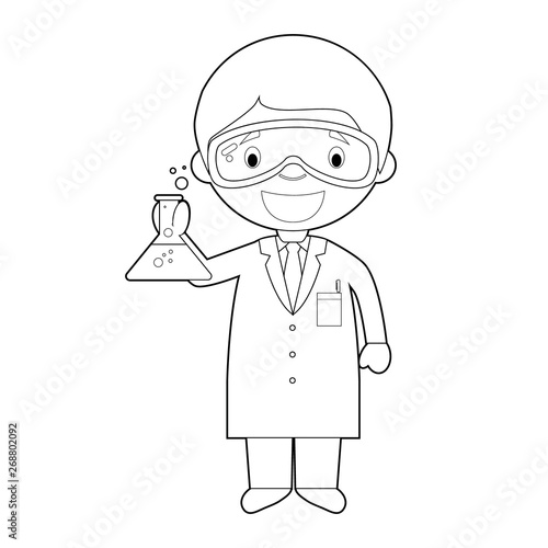 Easy coloring cartoon vector illustration of a scientist.