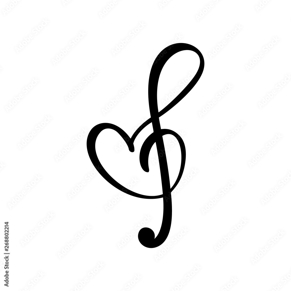Hand drawn Love Music vector Logo treble clef and heart. Isolated on the white background Hand drawn Love Music vector Logo treble clef and heart. Isolated on the white background