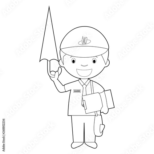 Easy coloring cartoon vector illustration of a touristic guide.