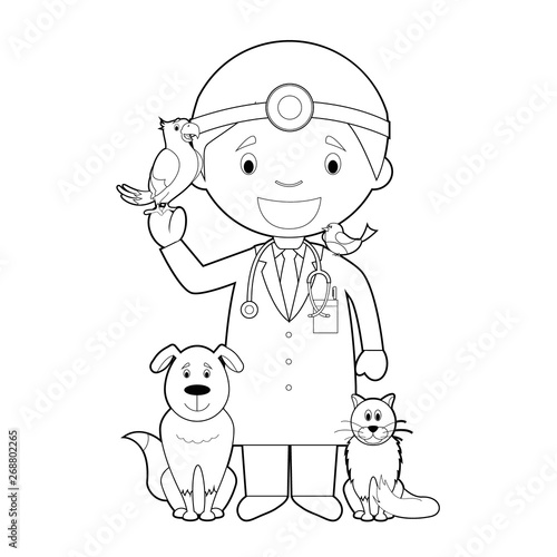 Easy coloring cartoon vector illustration of a veterinarian.