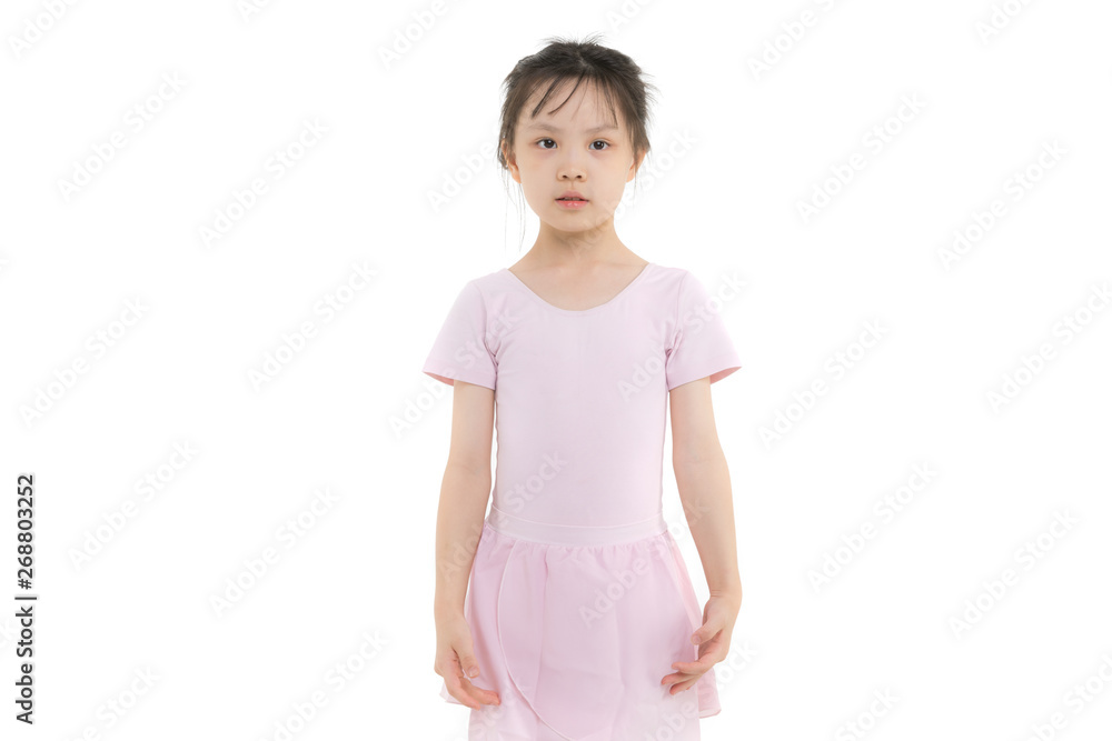 Pink dressed Asian girl in a ballet pose.. Pink dressed Asian girl in a ballet pose..