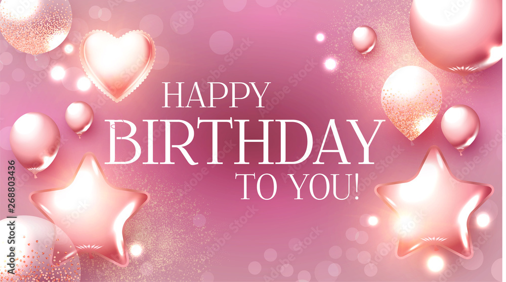 Happy Birthday Congratulations Card Template with Realistic 3D Foil Balloons. Happy Birthday Congratulations Card Template with Realistic 3D Foil Balloons.