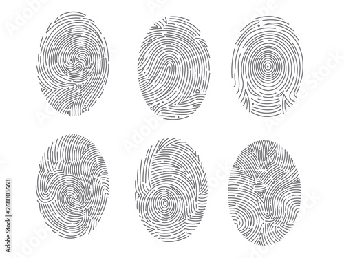 Vector fingerprint scan Icons. hand drawn biometric fingerprints set.