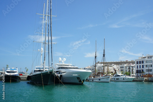 Yachts near the embankment of Eivissa.Ibiza Island.