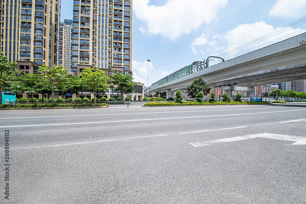 Shenzhen urban architecture and empty urban traffic road surface