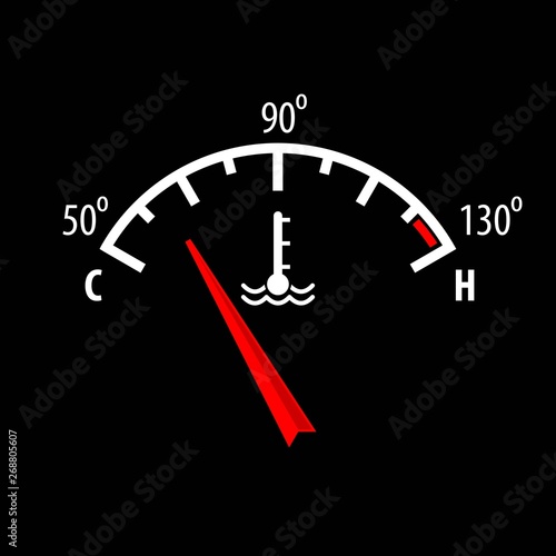 Car engine temperature gauge icon isolated on black background. Vector illustration.