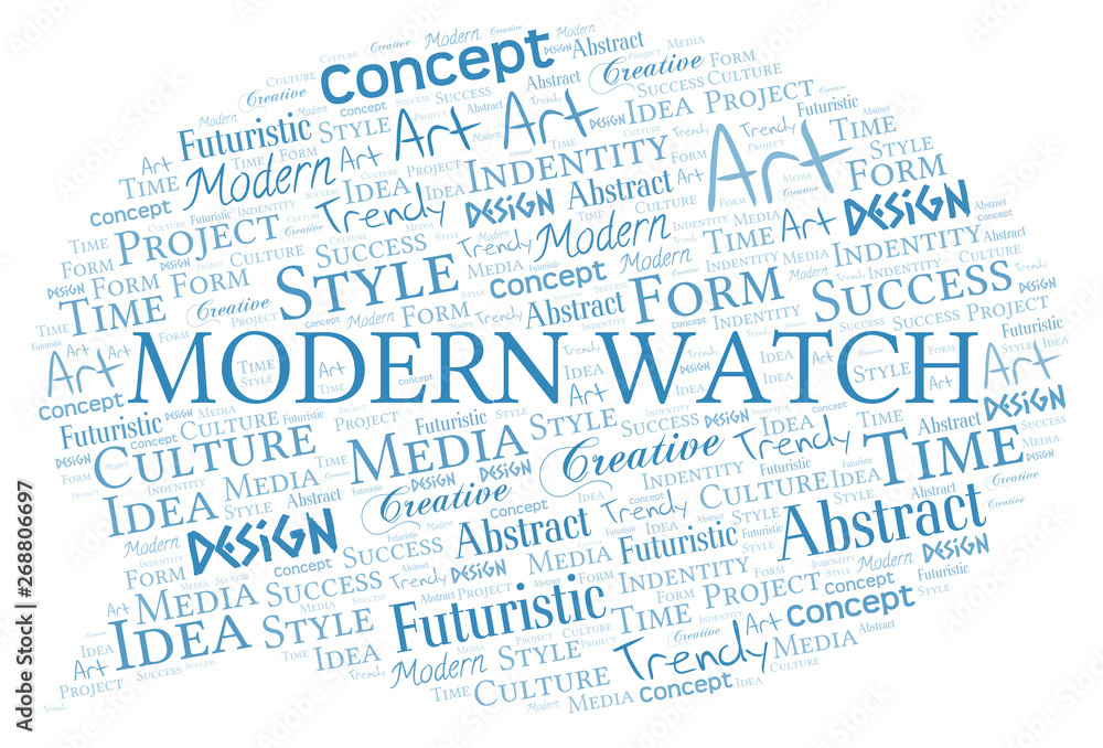Modern Watch word cloud. Wordcloud made with text only. Modern Watch word cloud. Wordcloud made with text only.