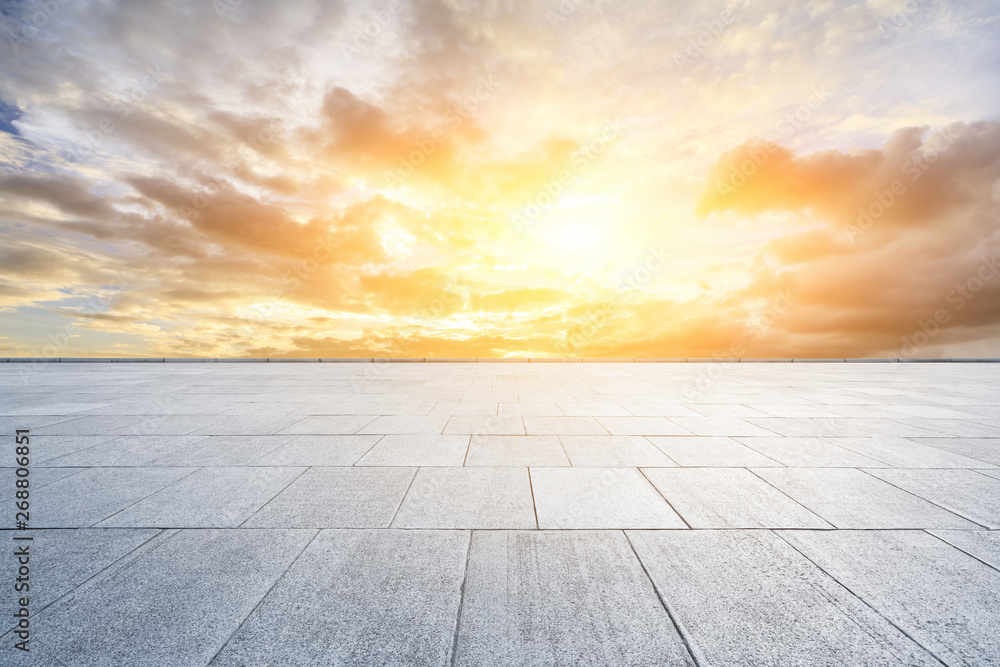 Empty square floor and beautiful sky at sunrise Empty square floor and beautiful sky at sunrise