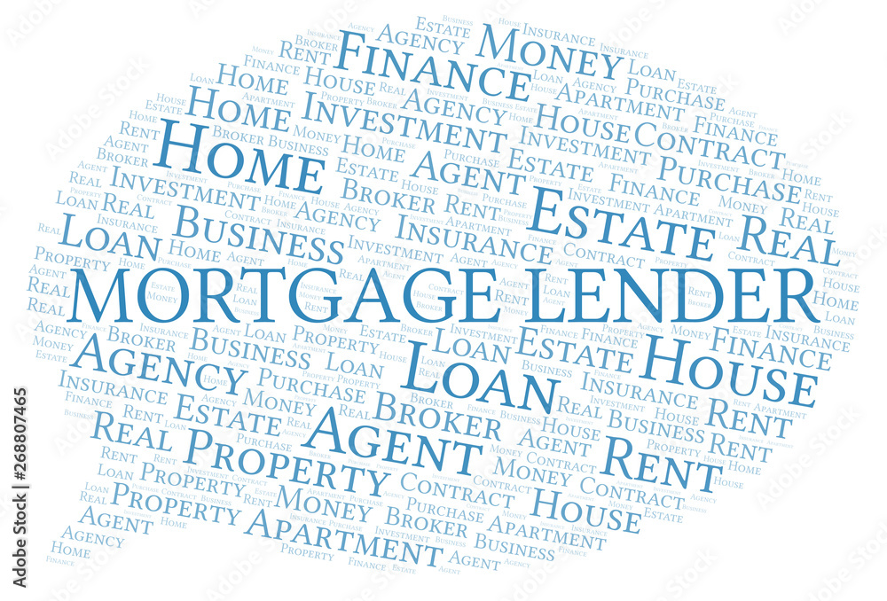 Fototapeta premium Mortgage Lender word cloud. Wordcloud made with text only.