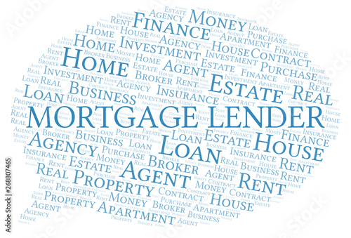 Mortgage Lender word cloud. Wordcloud made with text only.