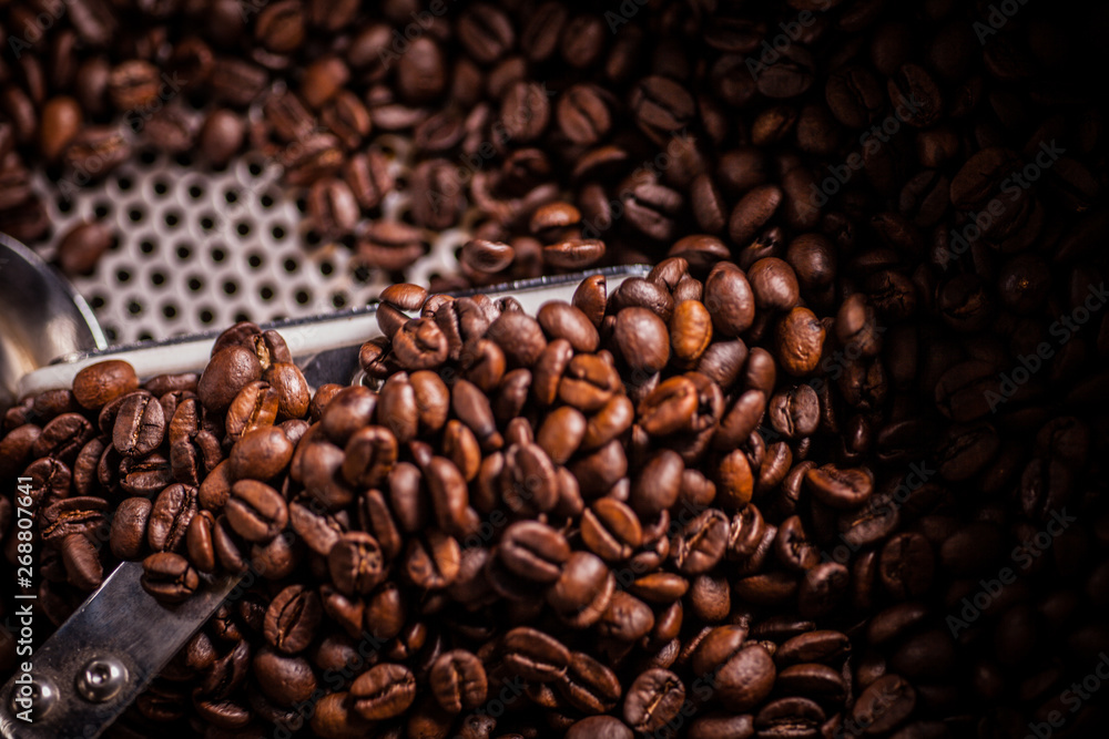 Fototapeta premium Freshly Roasted Coffee Beans in Mixer