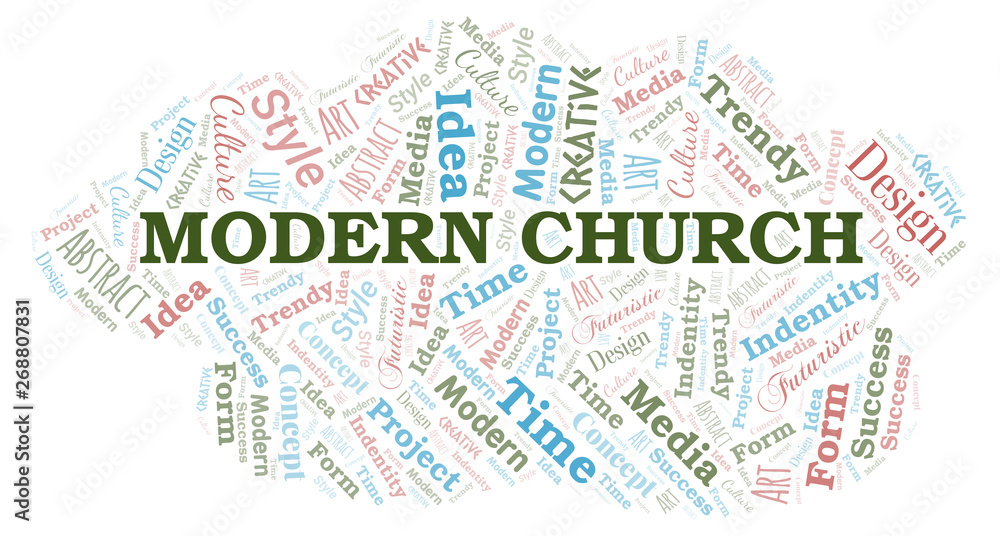 Modern Church word cloud. Wordcloud made with text only.