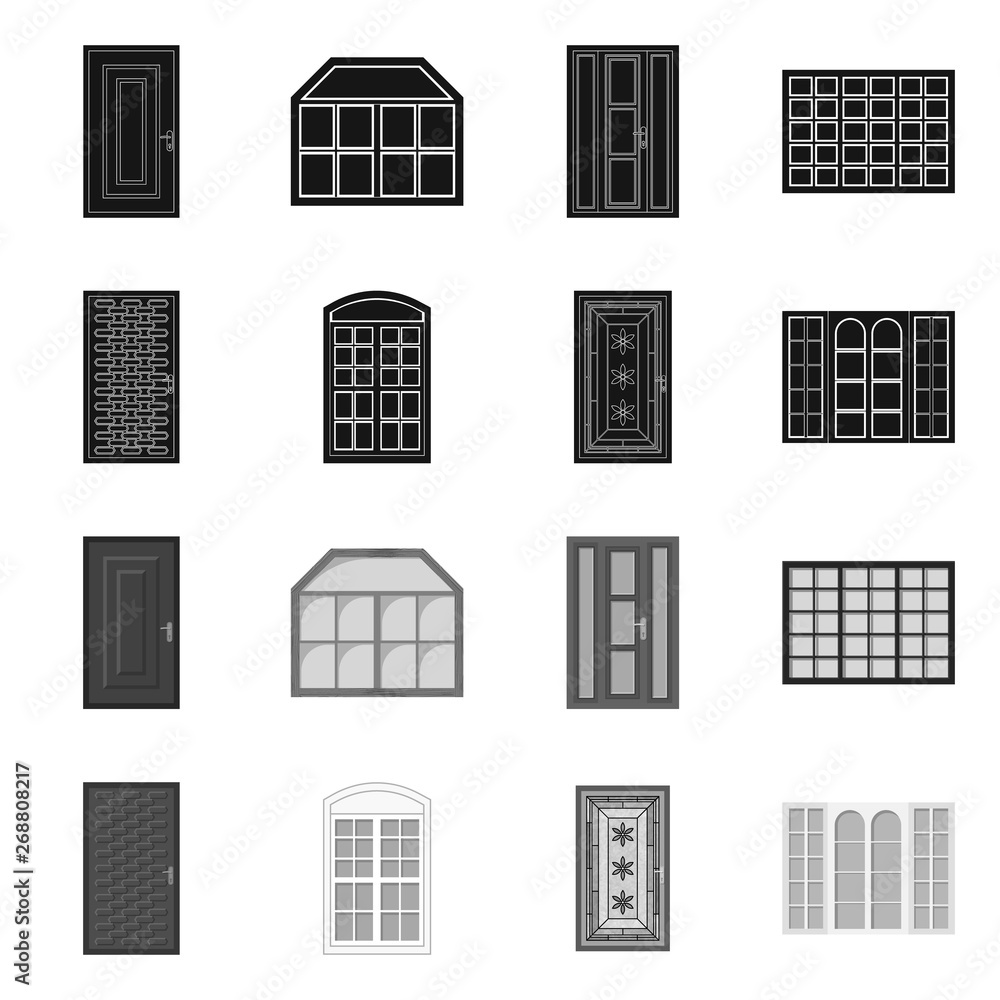 Vector design of door and front symbol. Collection of door and wooden stock symbol for web.