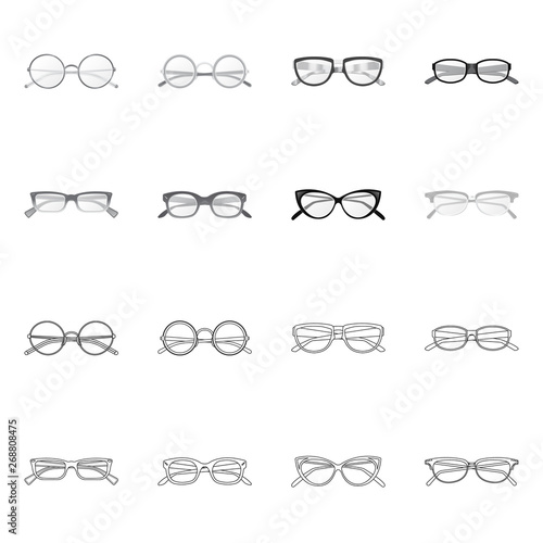 Vector illustration of glasses and frame logo. Set of glasses and accessory stock vector illustration.