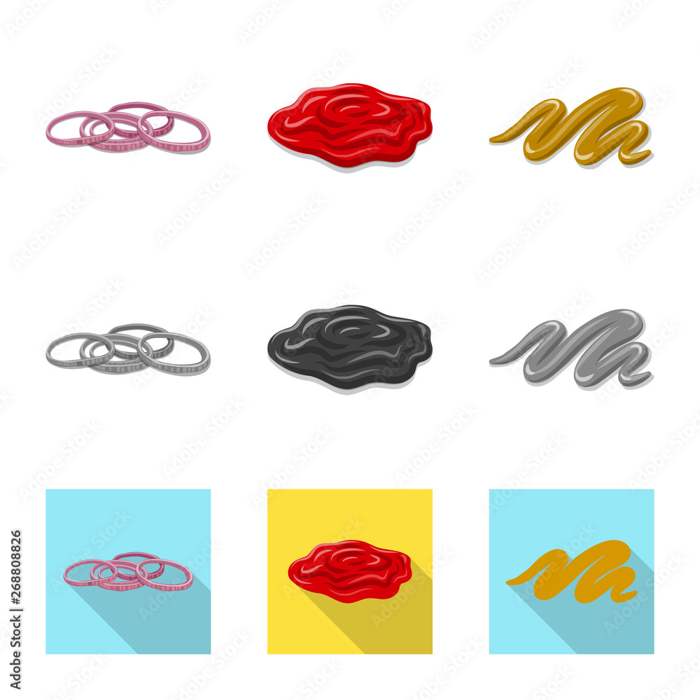 Isolated object of burger and sandwich symbol. Collection of burger and slice stock vector illustration. Isolated object of burger and sandwich symbol. Collection of burger and slice stock vector illustration.