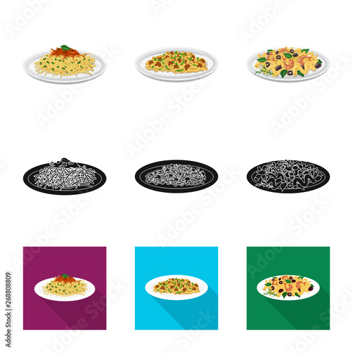 Vector design of pasta and carbohydrate sign. Set of pasta and macaroni vector icon for stock.