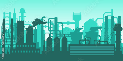 Industrial plant, factory silhouette, exterior enterprise scene, gas, helium plants.