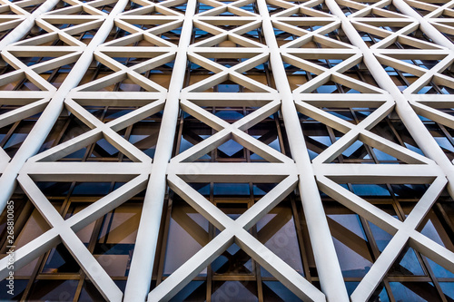 Closeup of modern architecture building facade with concrete pylon beams