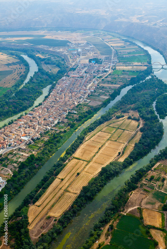 Ebro river meander. Sastago Village. Zaragoza Province, Aragon, Spain, Europe photo