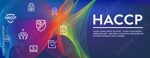 HACCP - Hazard Analysis Critical Control Points icon set and web header banner with award or checkmark