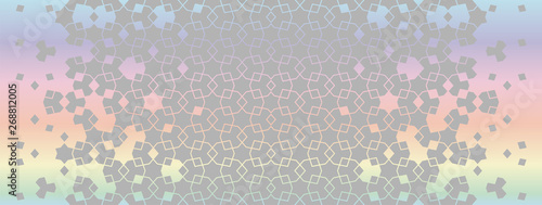 Seamless geometric hologram pattern. Arabian vector template of modern card for invitation, celebration, save the date, poster, announcement with holographic effect.