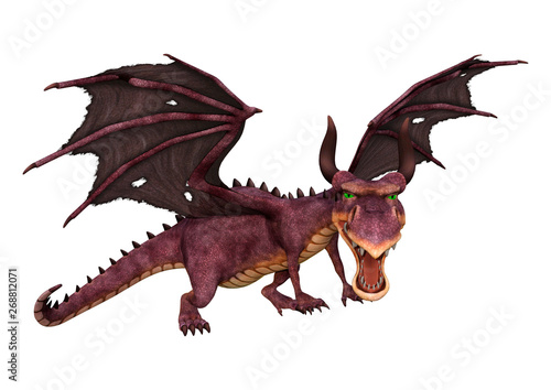 3D Rendering Fairy Tale Dragon on White