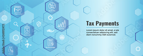 Tax concept - percentage paid, icon and income idea. Flat vector outline illustration Web Header Banner