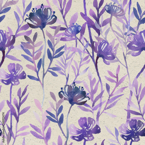 Anemones (peony) seamless pattern. Hand drawn watercolor botanical illustration. Wallpaper, fabric, textile design.