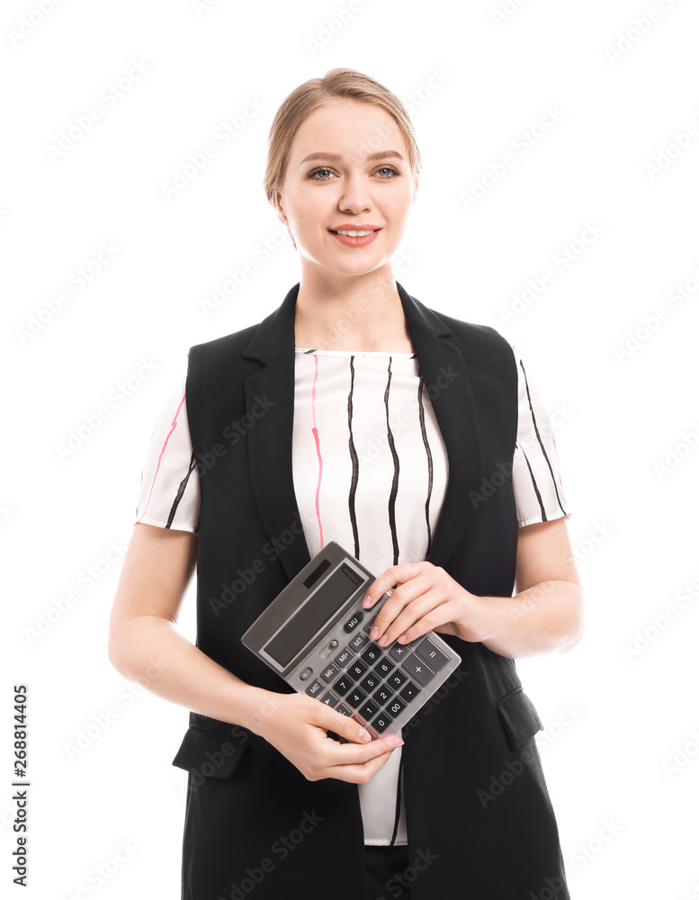 Portrait of female accountant on white background Portrait of female accountant on white background