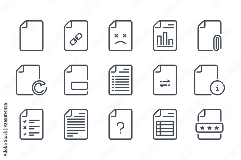 Docs and files related line icons. Document vector linear icon set.
