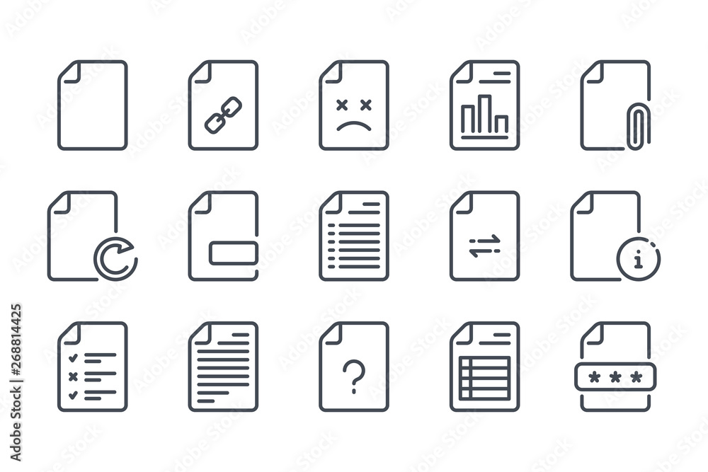 Docs and files related line icons. Document vector linear icon set. Docs and files related line icons. Document vector linear icon set.