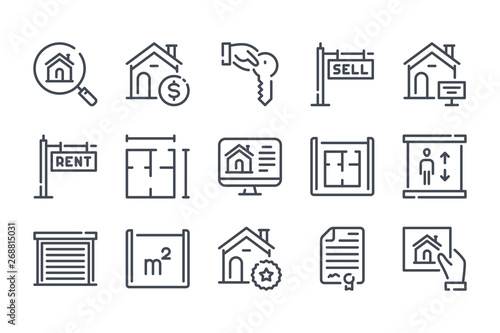 Real Estate related line icons.  Apartment and property vector linear icon set.