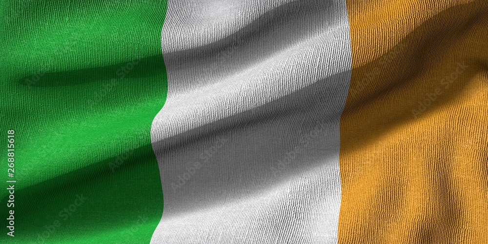 3d rendering of an Ireland flag with fabric texture