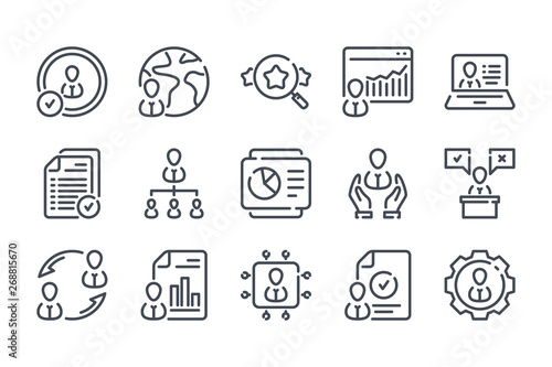 Training related line icon set. Human Resource linear vector illustration collection. Employment outline icons.