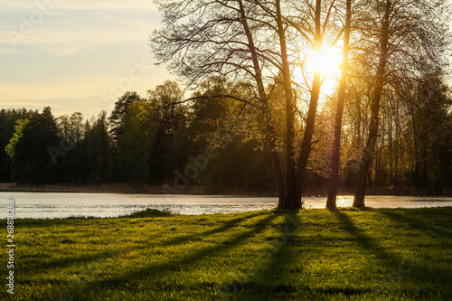 landscape with the image of the sunset over the lake Valdai