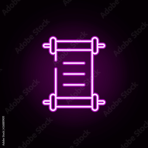 torah 03 neon icon. Elements of hannukah set. Simple icon for websites, web design, mobile app, info graphics
