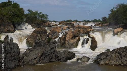 Lee Phee waterfall, Loas Landscape of Lee Pee waterfall from the Mekong river in Champasak, Southen of Laos, Lockdown. photo