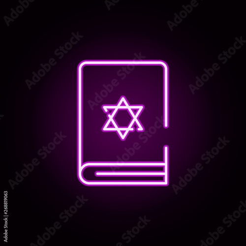 Torah book neon icon. Elements of hannukah set. Simple icon for websites, web design, mobile app, info graphics