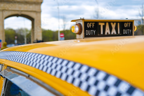 Moscow, Russia - May, 6, 2019: taxi in a center of Moscow, Russia