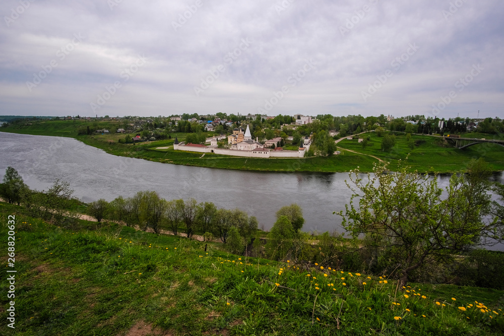 Staritsa, Russia - May, 16, 2019: Holy Assumption Monastery in Starirsa