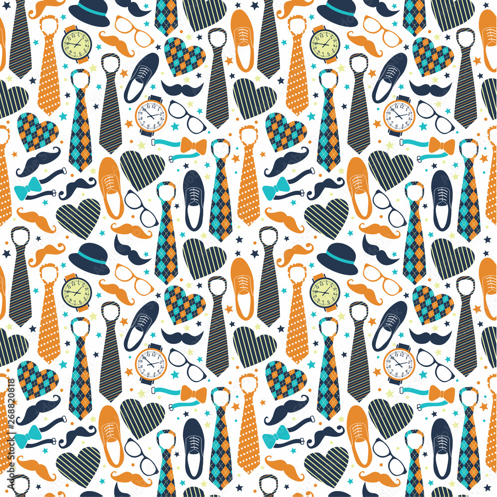 Seamless pattern of Fathers day. Flat set icons on white background. Seamless pattern of Fathers day. Flat set icons on white background.