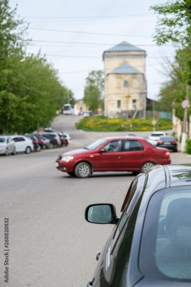 Torzhok, Russia - May, 15, 2019: cars on a parking in Torzhok