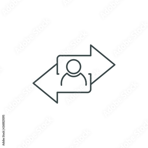 Split personality, interests. Vector linear icon, white background.