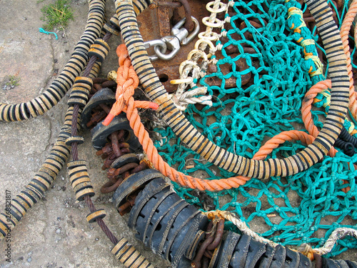 Fishing nets and floats at Howth Harbour, co. Dublin Ireland photo