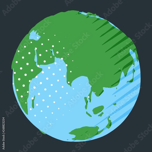 Eurasia continent on globe in comic style with polka dot and stripes