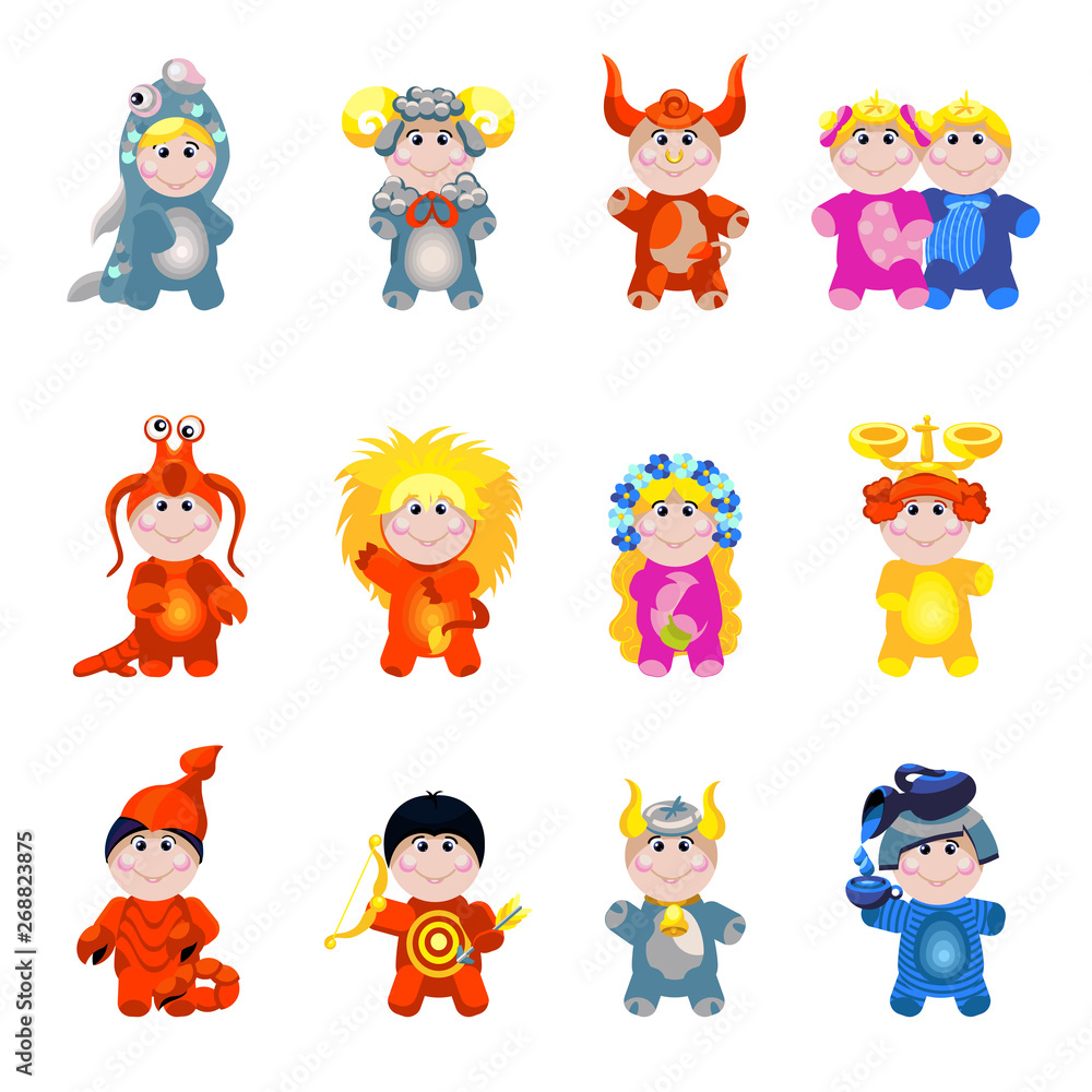 zodiac horoscope, set of vector illustrations in cartoon style zodiac horoscope, set of vector illustrations in cartoon style