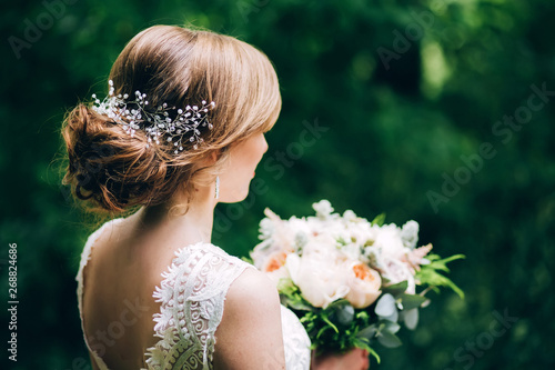 romantic wedding hairstyle. hair ornament