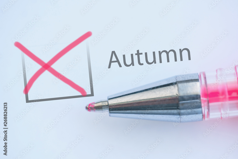 red cross check box on the form of the questionnaire and the inscription - Autumn red cross check box on the form of the questionnaire and the inscription - Autumn