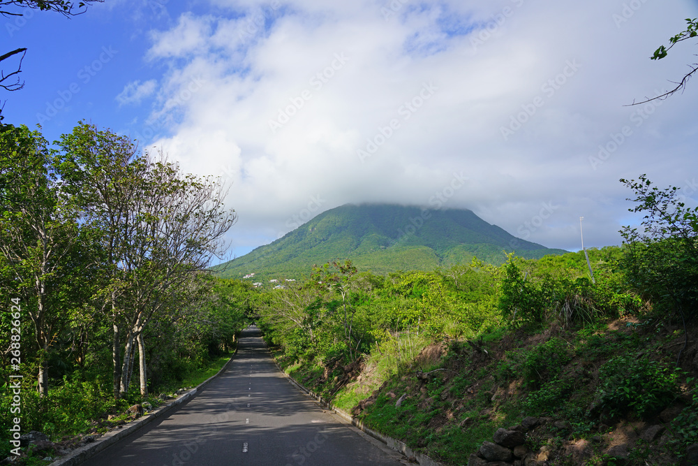 View of the Nevis Peak volcano in St Kitts and Nevis